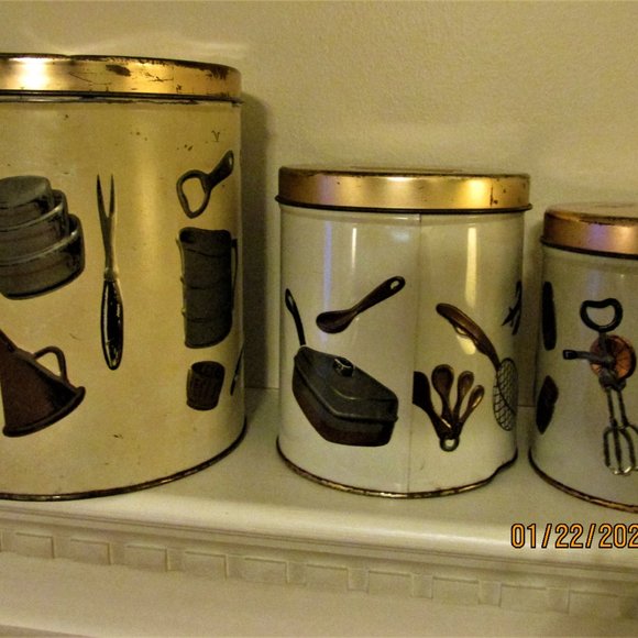 Weibro Cream and Copper Canister Set of 3 Vintage - Picture 3 of 15